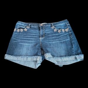 Code Bleu Blue Embroidered Jean Shorts
